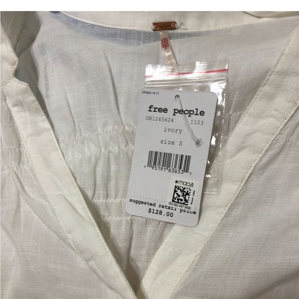 FREE PEOPLE Green Garden White Oversized Tunic Lace Edge Hem Lightly Sheer Top - Picture 16 of 16